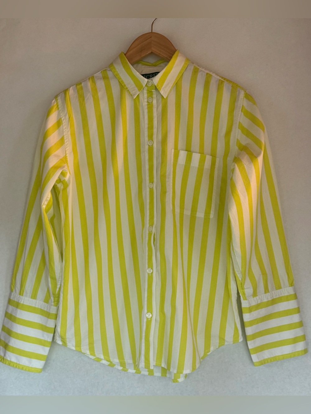 Women’s J. Crew bright Yellow and White Vertical Stripe Button-Down Shirt